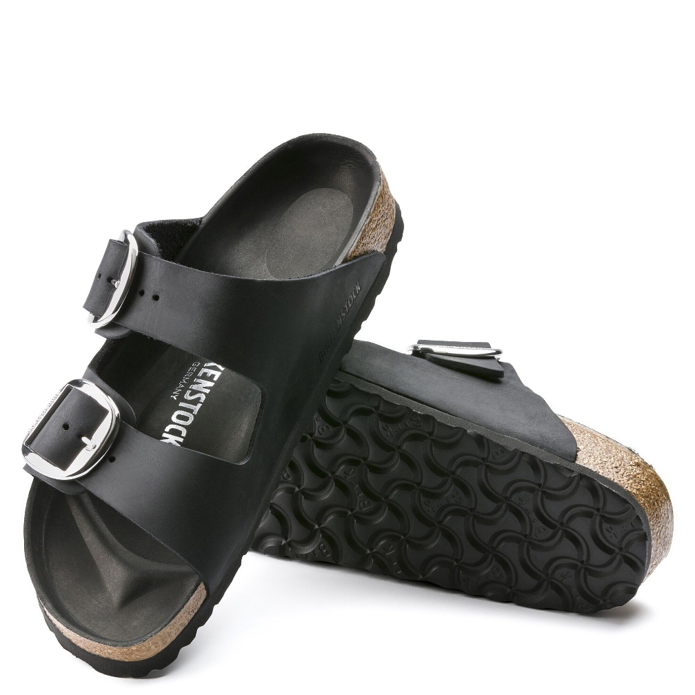 Birkenstock Arizona Two-Buckle Sandals In Black With Silver Buckles